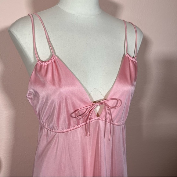 Vintage 60 70 Mod Minimalist Pink Satin Feminine Long Slip Dress - Picture 12 of 16